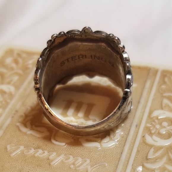 ANTIQUE Sterling Enameled Flower Ring Band - Picture 6 of 6